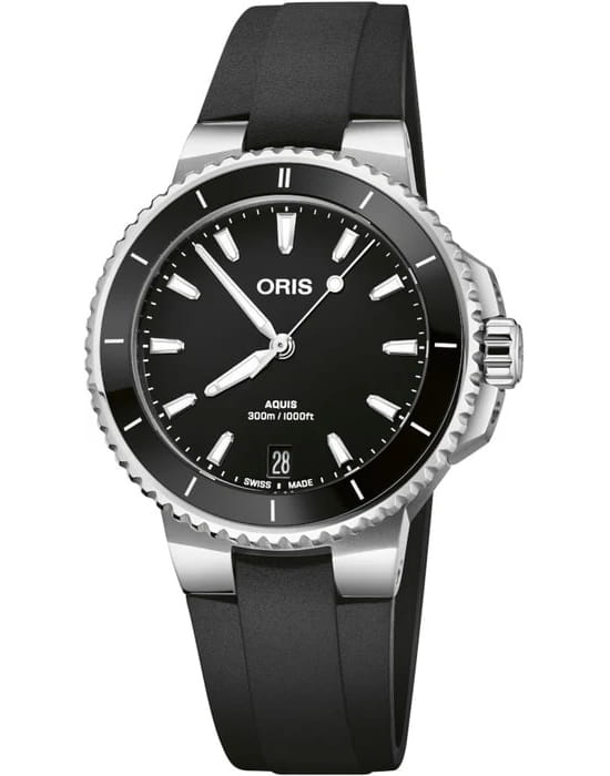 Oris Oris Aquis Date Calibre 400 01 733 7792 4154-07 4 19 64FC  01 733 7792 4154-07 4 19 64FC механические мужские часы черный циферблат, браслет каучук — вид спереди